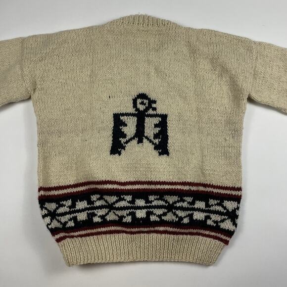 Vintage Cowichan Tribal Native American Hand Knit Cream Wool Sweater Size Medium - Picture 5 of 8